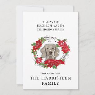 Weimaraner Watercolor Poinsettia Wreath Christmas Holiday Card