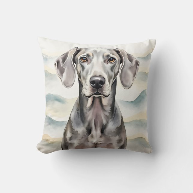 Weimaraner Watercolor Silver Wave Art Cushion (Front)