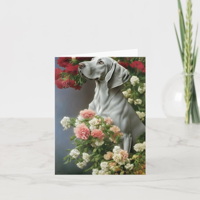 Weimaraner With Carnations Note Card (Front)