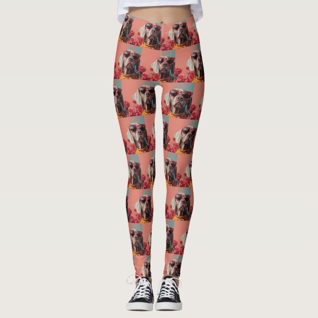 Weimaraner with Heart Roses Valentine's Day  Leggings (Front)