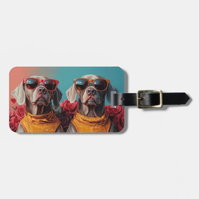 Weimaraner with Heart Roses Valentine's Day  Luggage Tag (Front Horizontal)