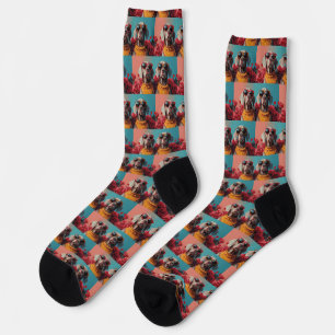 Weimaraner with Heart Roses Valentine's Day  Socks