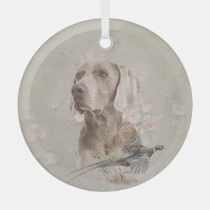 Weimaraner With Pheasant Glass Tree Decoration