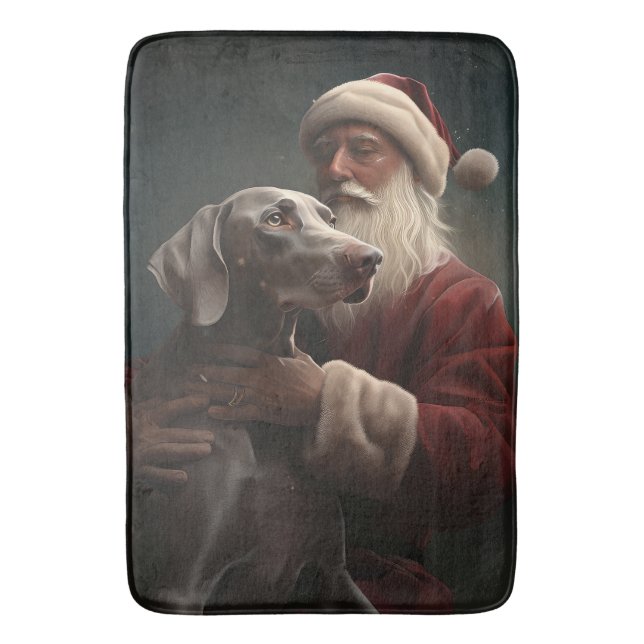 Weimaraner With Santa Claus Festive Christmas Bath Mat (Front Vertical)