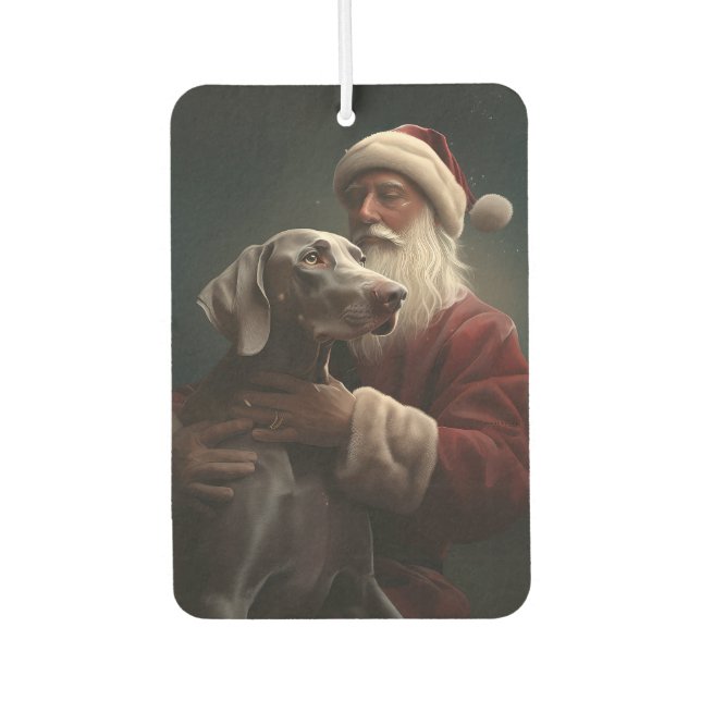 Weimaraner With Santa Claus Festive Christmas Car Air Freshener (Front)