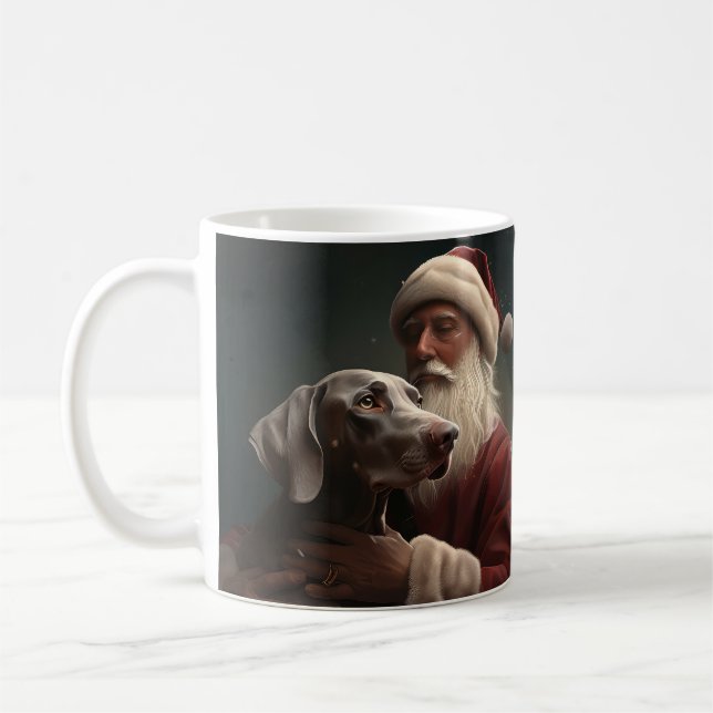 Weimaraner With Santa Claus Festive Christmas Coffee Mug (Left)