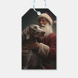 Weimaraner With Santa Claus Festive Christmas Gift Tags