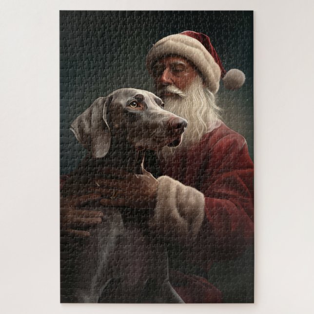 Weimaraner With Santa Claus Festive Christmas Jigsaw Puzzle (Vertical)
