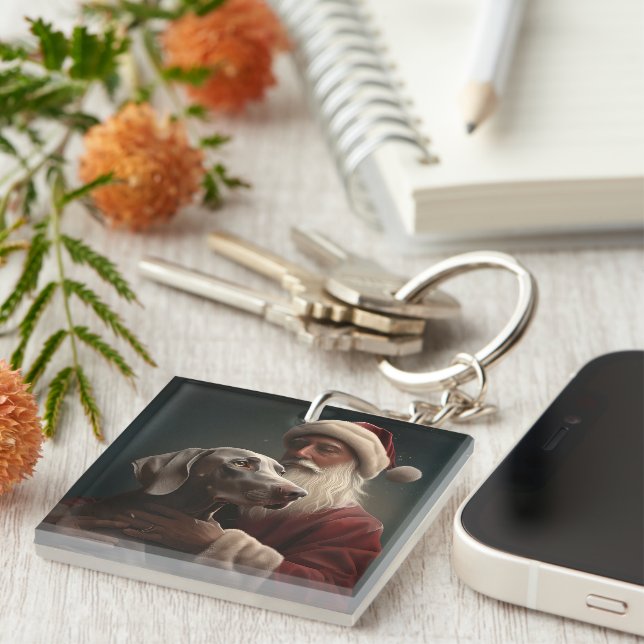 Weimaraner With Santa Claus Festive Christmas Key Ring (Front Right)