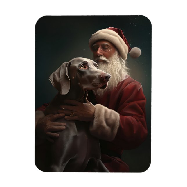Weimaraner With Santa Claus Festive Christmas Magnet (Vertical)