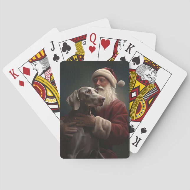 Weimaraner With Santa Claus Festive Christmas Playing Cards (Back)