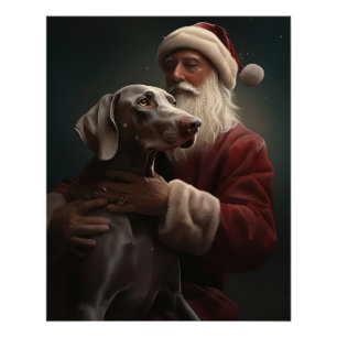 Weimaraner With Santa Claus Festive Christmas Poster