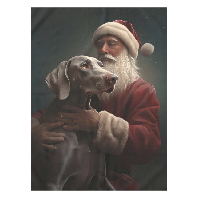 Weimaraner With Santa Claus Festive Christmas Tablecloth (Front)