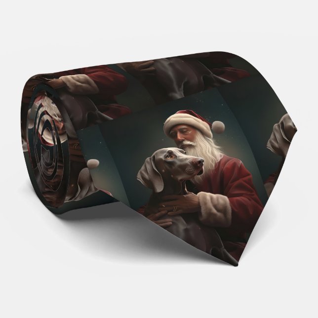 Weimaraner With Santa Claus Festive Christmas Tie (Rolled)