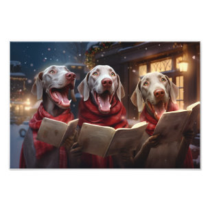 Weimaraners Christmas Caroling Festive Holiday Photo Print