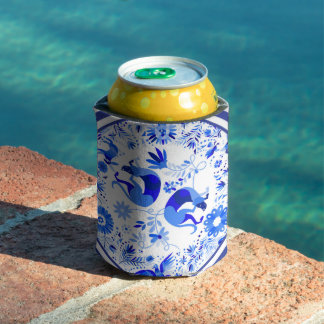 Weimaraners, Rabbits and Birds Otomi Blue & White Can Cooler