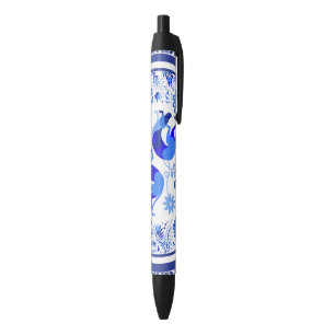 Weimaraners, Rabbits and Birds Otomi Blue & White  Ink Pen