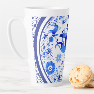 Weimaraners, Rabbits and Birds Otomi Blue & White Latte Mug