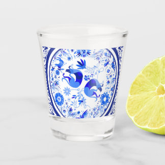 Weimaraners, Rabbits and Birds Otomi Blue & White Shot Glass