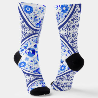 Weimaraners, Rabbits and Birds Otomi Blue & White Socks