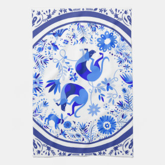 Weimaraners, Rabbits and Birds Otomi Blue & White Tea Towel