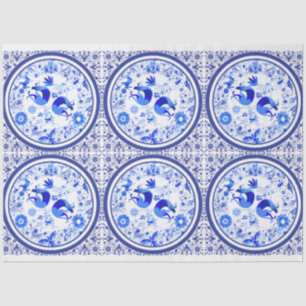 Weimaraners, Rabbits and Birds Otomi Blue & White Tissue Paper