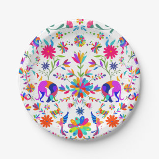 Weimaraners,Rabbits, Bugs & Birds Otomi pattern Paper Plate