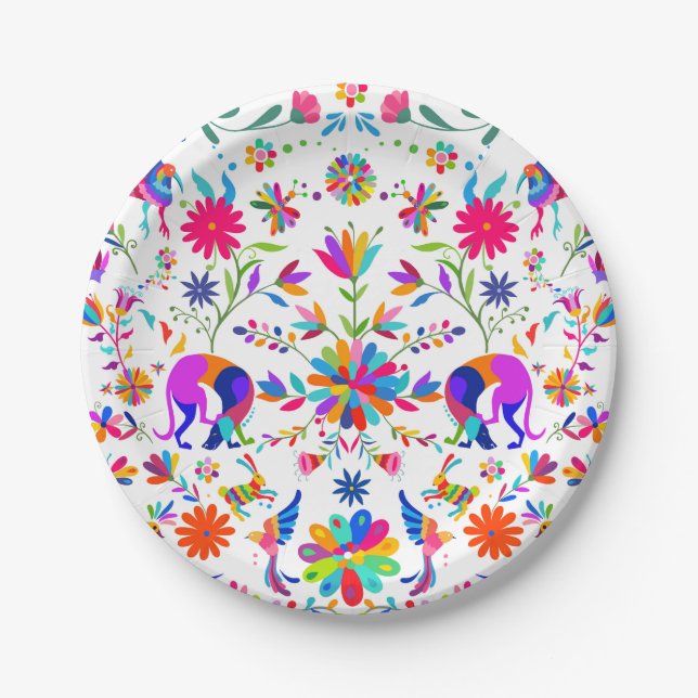 Weimaraners,Rabbits, Bugs & Birds Otomi pattern Paper Plate (Front)
