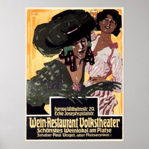 WEIN Restaurant Volkstheater 1908 Old German Ad Poster