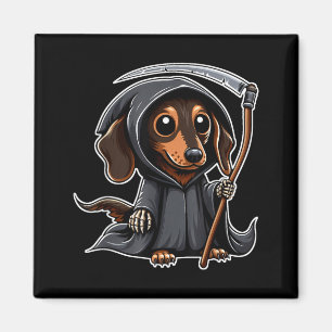 Weiner Dog Halloween Dachshund Grim Reaper Magnet