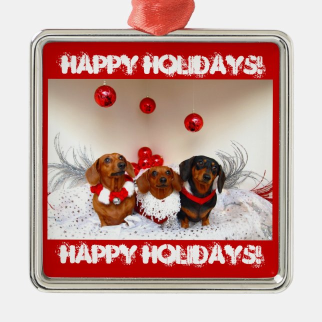Weiner Dog Happy Holidays! Metal Tree Decoration (Front)