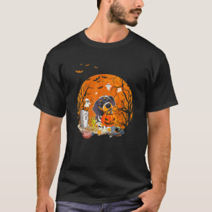 Weiner Dog In The Moon Dachshund And Halloween Moo T-Shirt