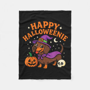 Weiner Dog Witch Happy Halloweenie Cute Halloween Fleece Blanket