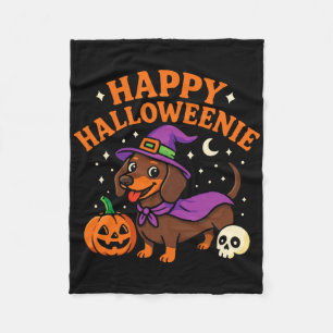 Weiner Dog Witch Happy Halloweenie Cute Halloween Fleece Blanket