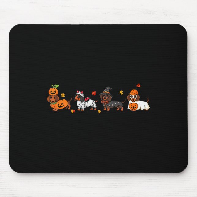 Weiner Dog Witch Happy Halloweenie Cute Halloween  Mouse Pad (Front)