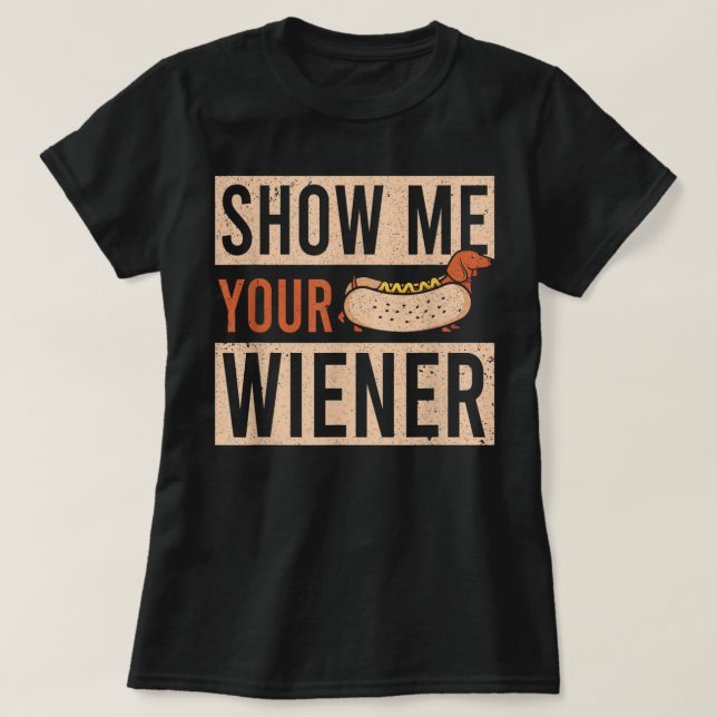 Weiner Rides Funny Dachshund T- Shirt (Design Front)
