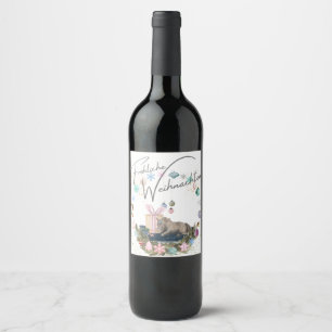 Weinetikette , Weihnachtsmotiv mit Pferd Wine Label