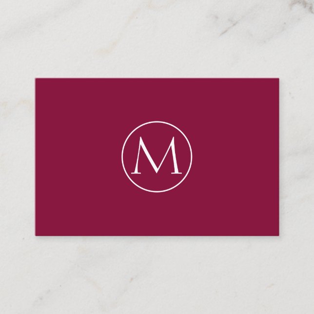 Weinrote Minimal Monogramm Visitenkarte Business Card (Front)