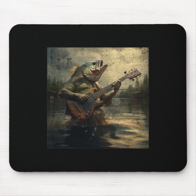 Weird B Fish Playing B Guitar Funny Cursed Meme  Mouse Pad (Front)