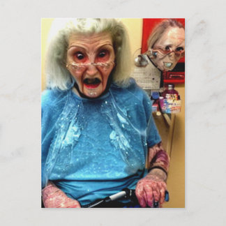 Weird Bizarre Terrified Granny Postcard