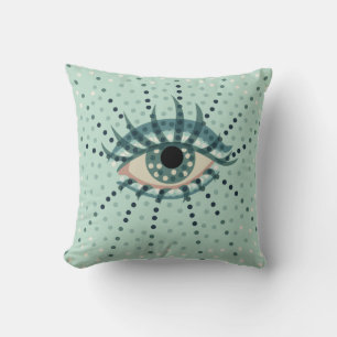 Weird Blue Eye With Dots Abstract Psychedelic Art Cushion