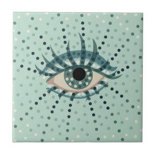 Weird Blue Eye With Dots Abstract Psychedelic Art Tile