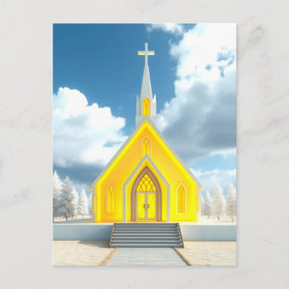 Weird Bright Yellow Church Postcard