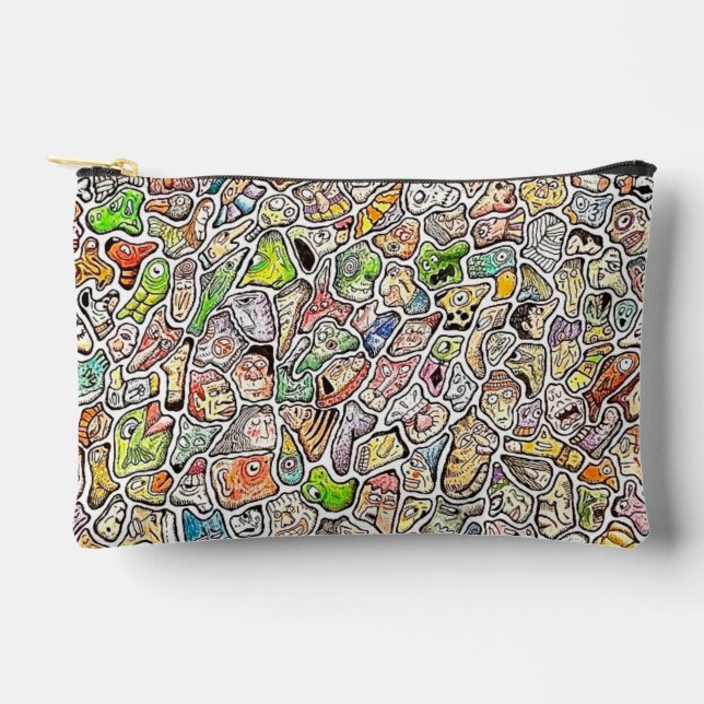 Weird Cartoon Faces Color Pencil Accessory Pouch (Front)