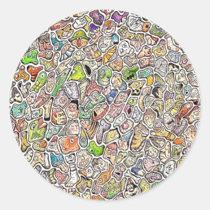 Weird Cartoon Faces Color Pencil Classic Round Sticker