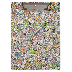 Weird Cartoon Faces Color Pencil Clipboard