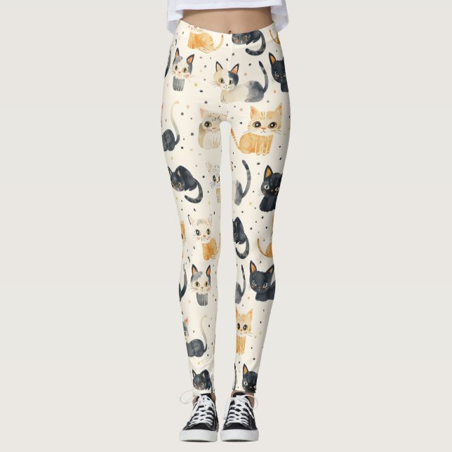 Weird Cats Pattern Leggings (Front)