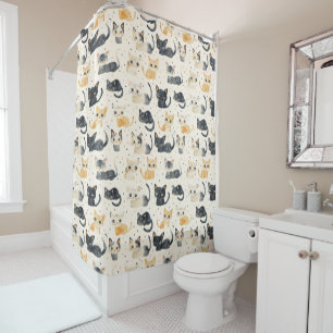 Weird Cats Pattern Shower Curtain