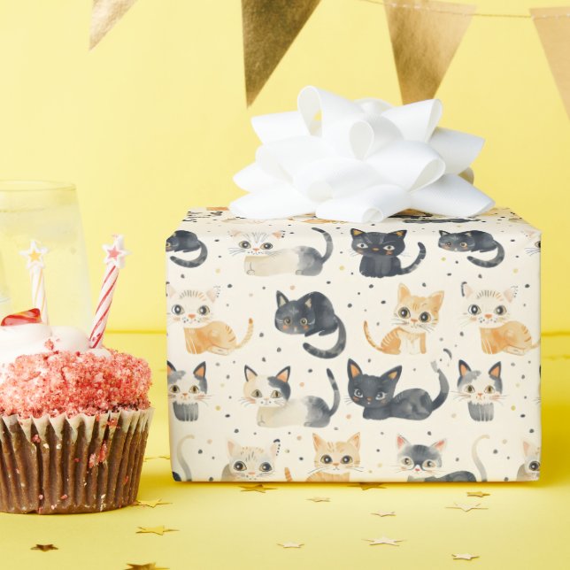 Weird Cats Pattern Wrapping Paper (Birthday Party)