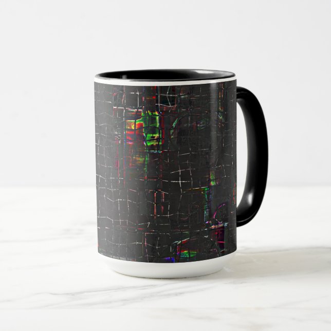 Weird coloured darkened drawing under or over jute mug (Front Right)